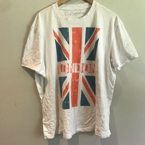 White graphic t-shirt with London flag